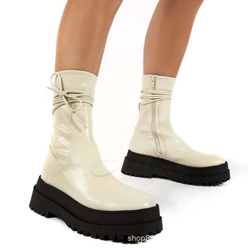 Women's Round Toe PU British Style Lace-up Martin Boots - Trendha