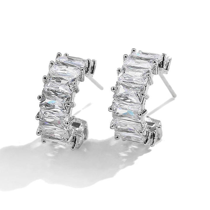 Multicolor glass diamond C-shaped earrings - Trendha