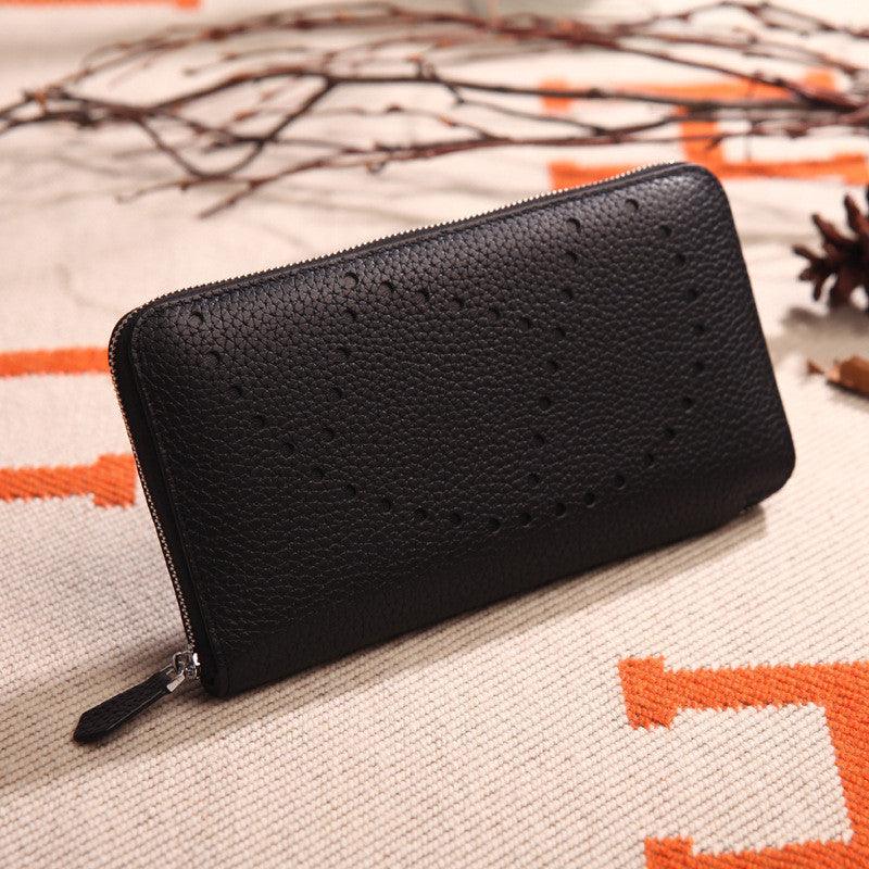 Lychee Pattern Top Layer Cowhide Classic Clutch - Trendha