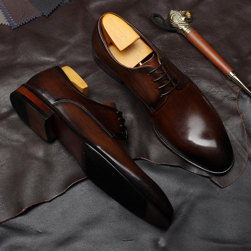 New Business Casual Leather Shoes Men's British Pointed Toe Lace-up Cowhide Suit - Trendha