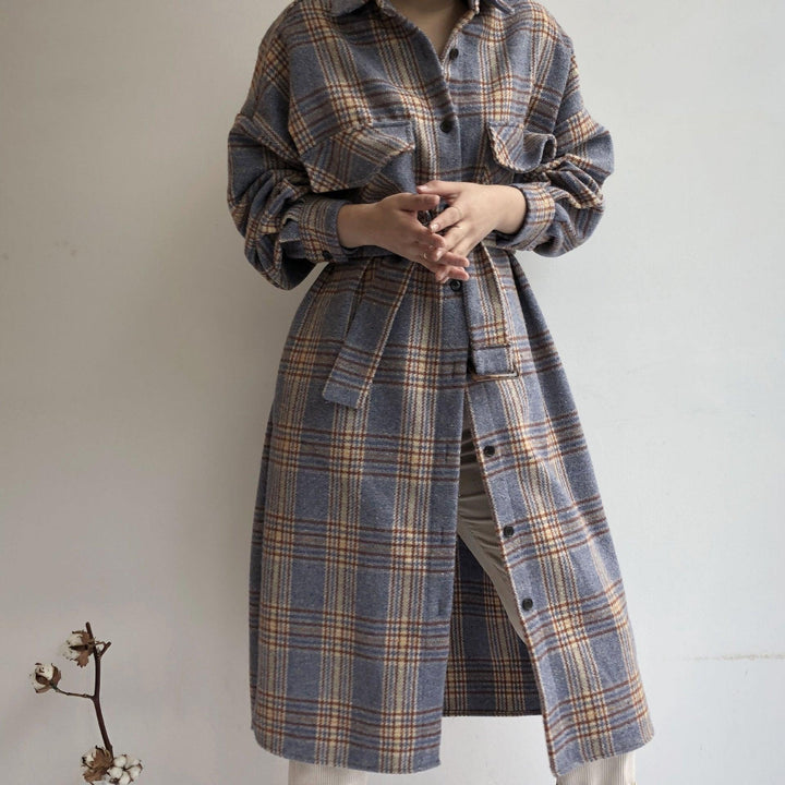 British Style Contrast Check Lapel Coat - Trendha