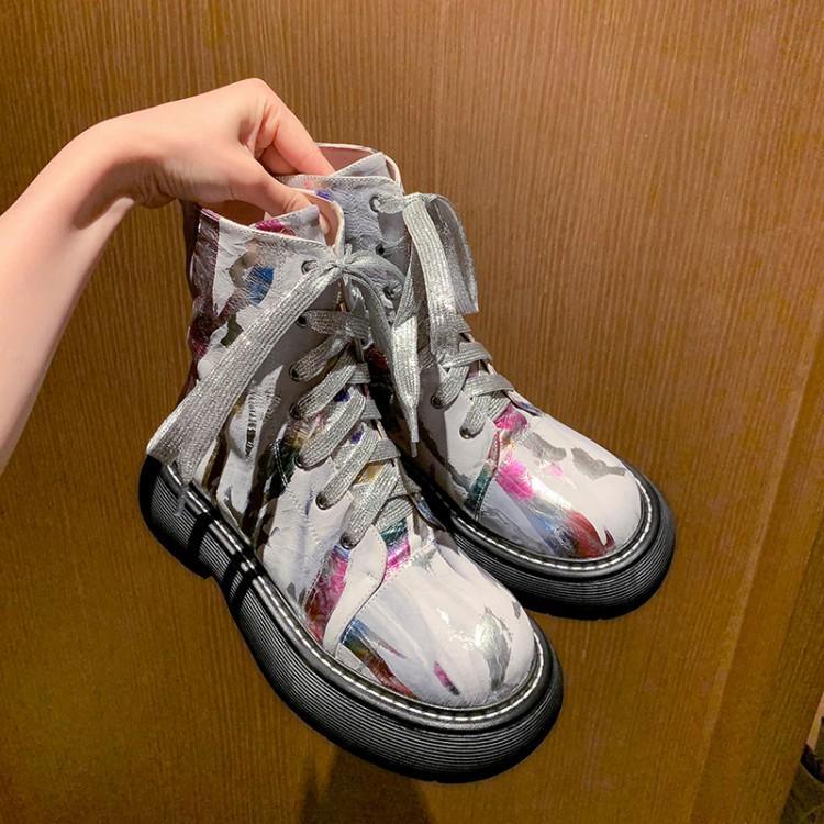 Genuine Leather Printed Sponge Cake Platform Martin Boots New Niche - Trendha