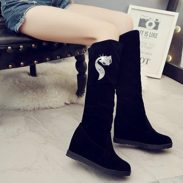 Inner Heightening Sleeve Women's Boots With Rhinestone Decoration - Trendha