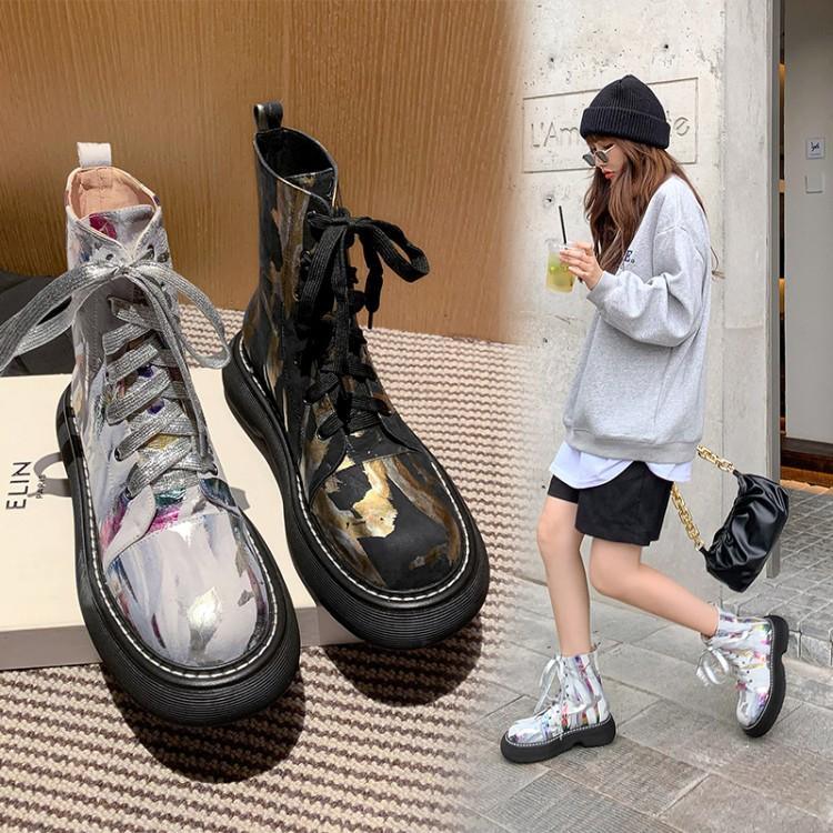 Genuine Leather Printed Sponge Cake Platform Martin Boots New Niche - Trendha