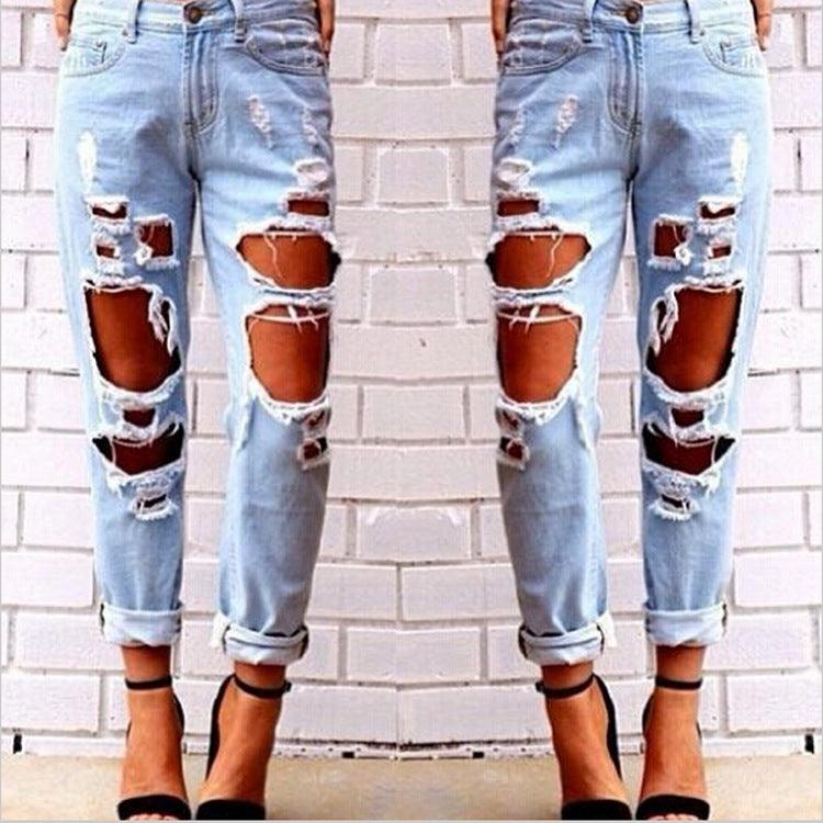 Aliexpress explosion Europe Code loose wild sexy big hole beggar exaggerated boyfriend jeans - Trendha