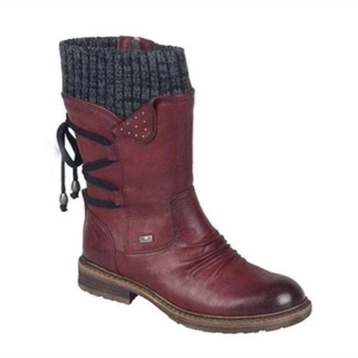 Retro woolen Martin boots with mid-low rear straps - Trendha