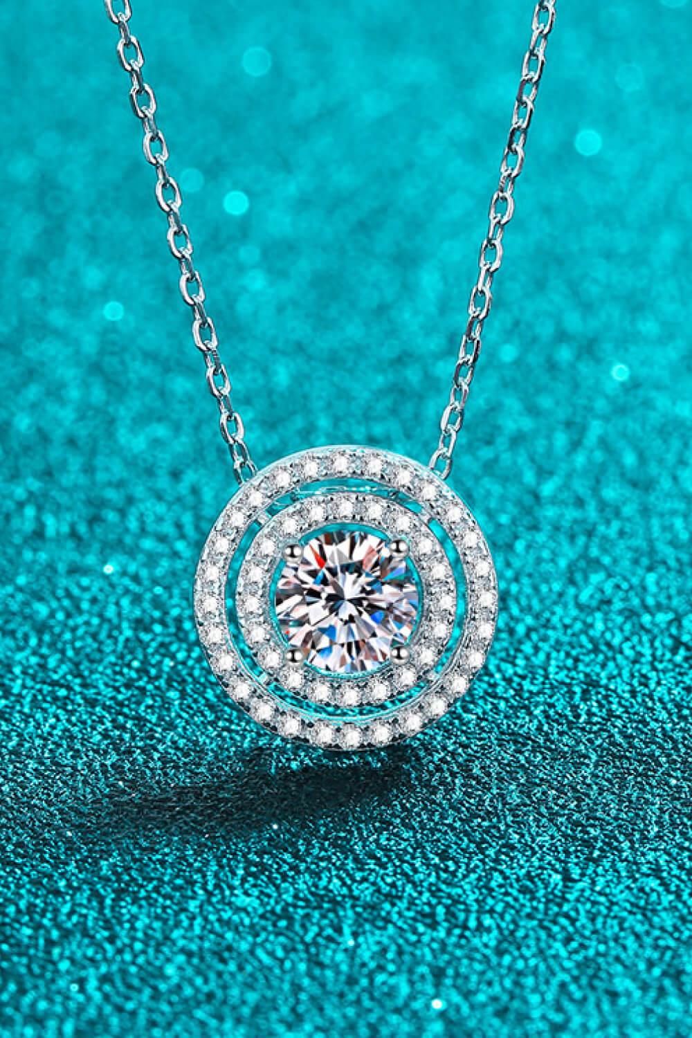Moissanite Round Pendant Rhodium-Plated Necklace - Trendha