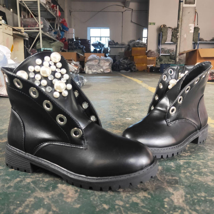 Pearl Lace Up Comfortable Pu Martin B oots - Trendha