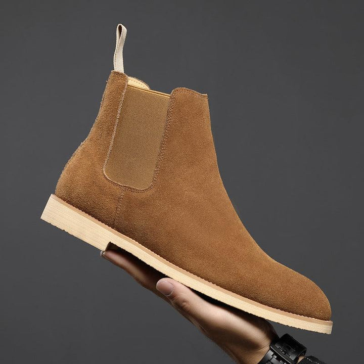 Men's Nubuck Leather High-top Ankle Boots - Pointed Toe British Martin Boots - Trendha