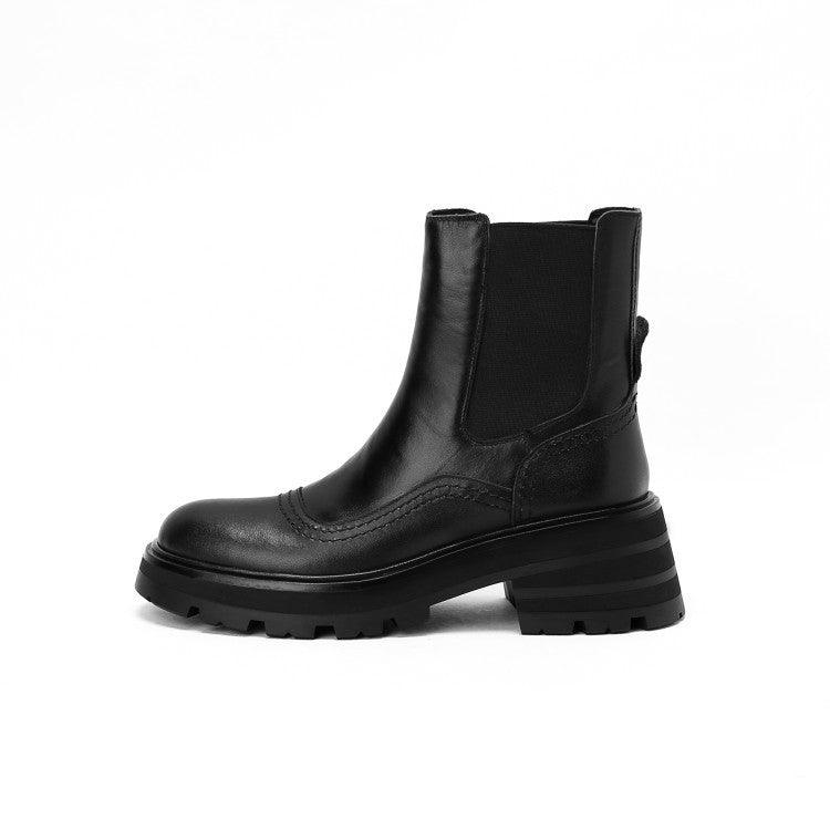 Retro Thick-heeled Martin Boots Women's Short Boots Thick-soled Round Toe - Trendha