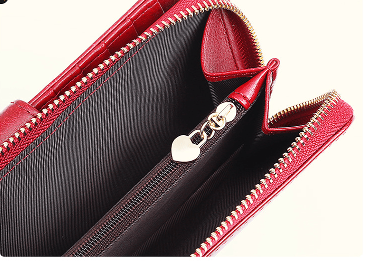 Waxed Cowhide Long Lady Wallet Leather Zipper Wallet Large Capacity - Trendha