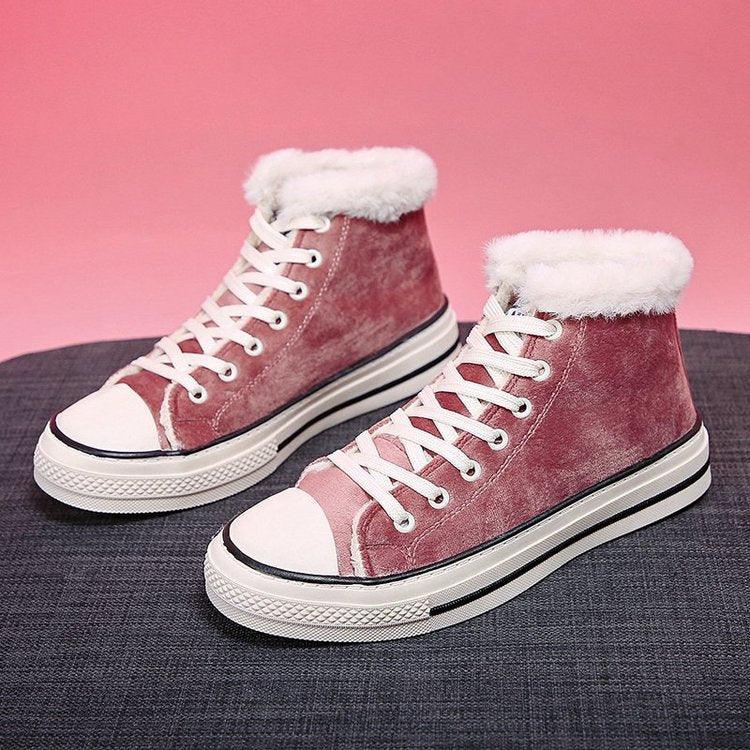 Sponge Cake Thick Bottom Korean Version Plus Velvet Thick Leopard Print Women's Sneakers - Trendha