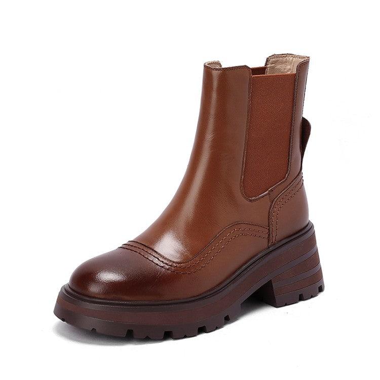 Retro Thick-heeled Martin Boots Women's Short Boots Thick-soled Round Toe - Trendha