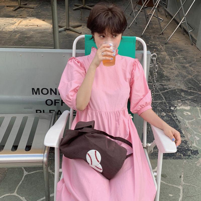 Stand-up collar dress with wood ears - Trendha