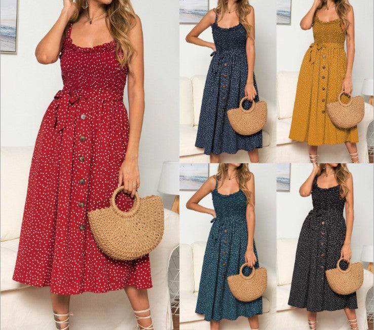 A printed dress with a row of buttons - Trendha