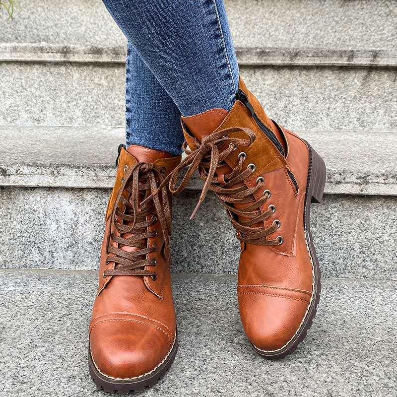 Square heel lace-up Martin boots - Trendha