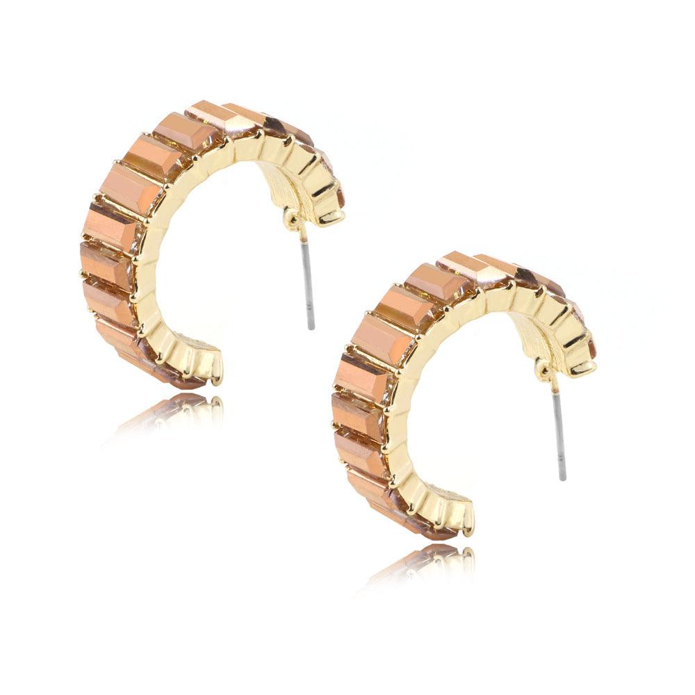Multicolor glass diamond C-shaped earrings - Trendha