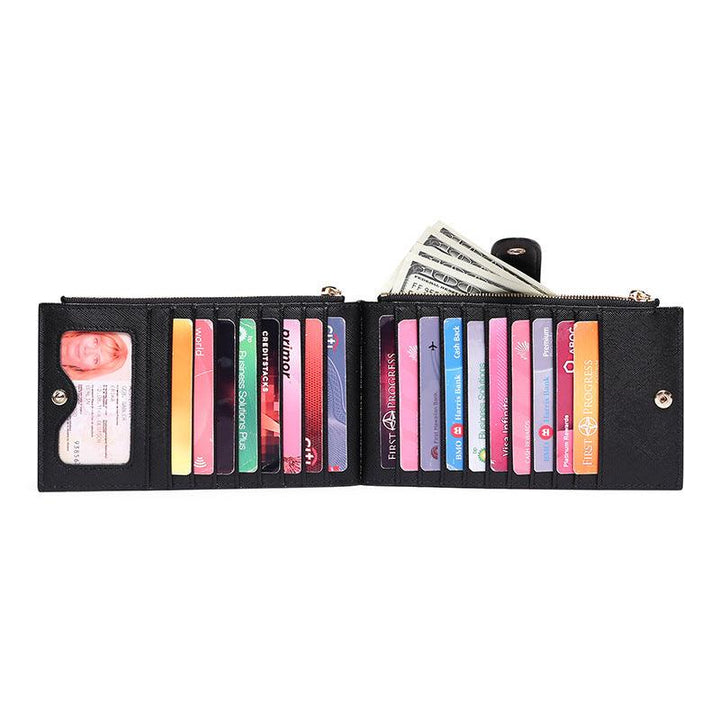 Ladies Multifunctional Card Holder Anti-theft Brush Two-way Folding PU Cross Pattern With Zipper - Trendha