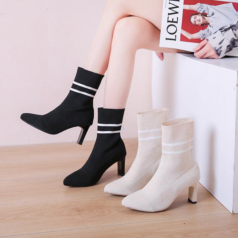 Sexy Pointed-toe Stiletto Mid-tube Skinny Fashion Boots - Trendha