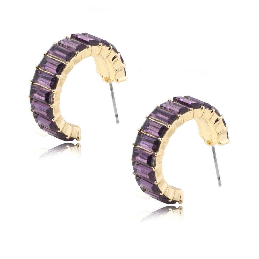 Multicolor glass diamond C-shaped earrings - Trendha