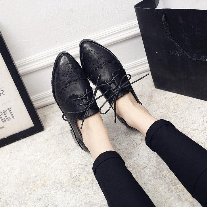 Retro British Style Pointed Toe Low-heel Lace-up Shoes - Trendha