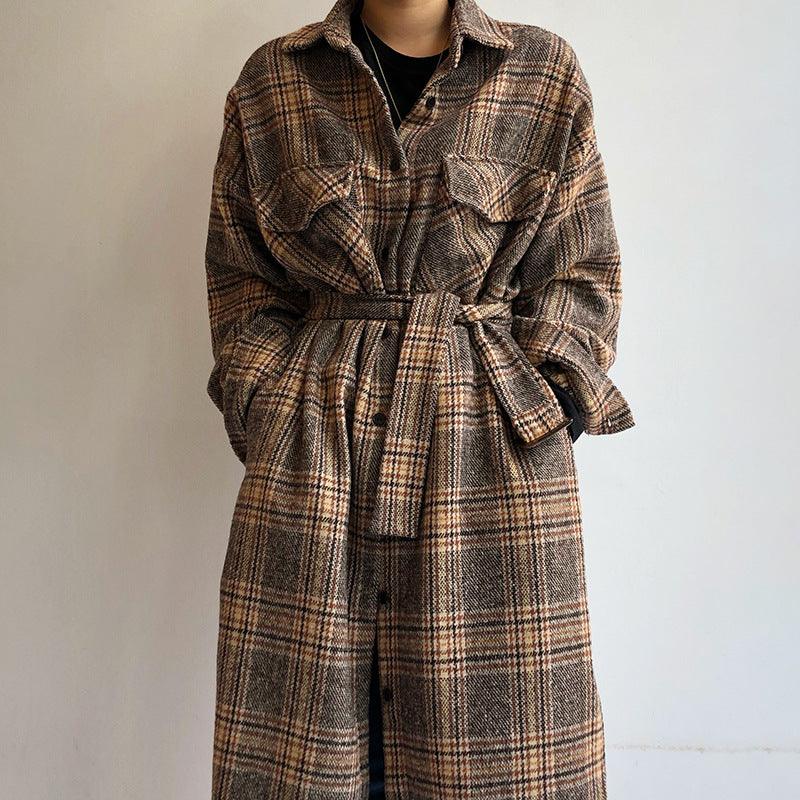 British Style Contrast Check Lapel Coat - Trendha