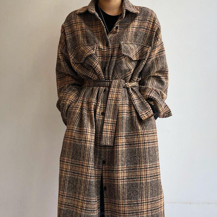 British Style Contrast Check Lapel Coat - Trendha