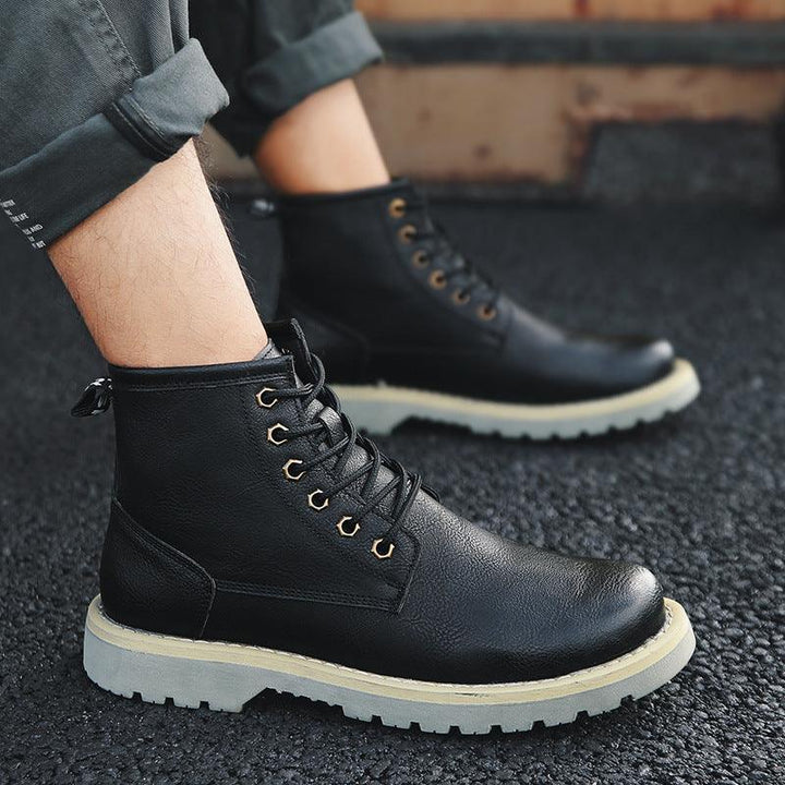 Men's Boots Korean Style Wild High-top Winter Plus Fleece Tooling Boots Trendy Shoes - Trendha