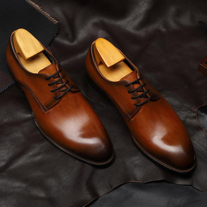 New Business Casual Leather Shoes Men's British Pointed Toe Lace-up Cowhide Suit - Trendha