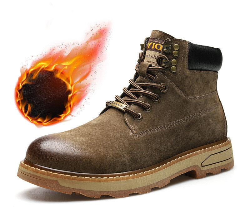 Men's Warm Snow Boots Men's Mid-cut Leather Tooling Boots Men's Trend - Trendha