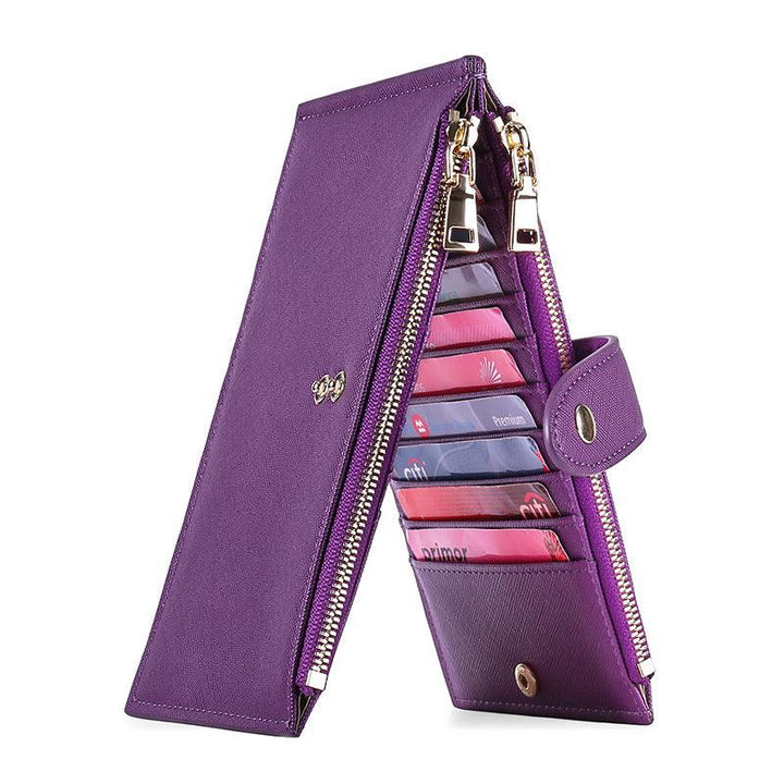 Ladies Multifunctional Card Holder Anti-theft Brush Two-way Folding PU Cross Pattern With Zipper - Trendha