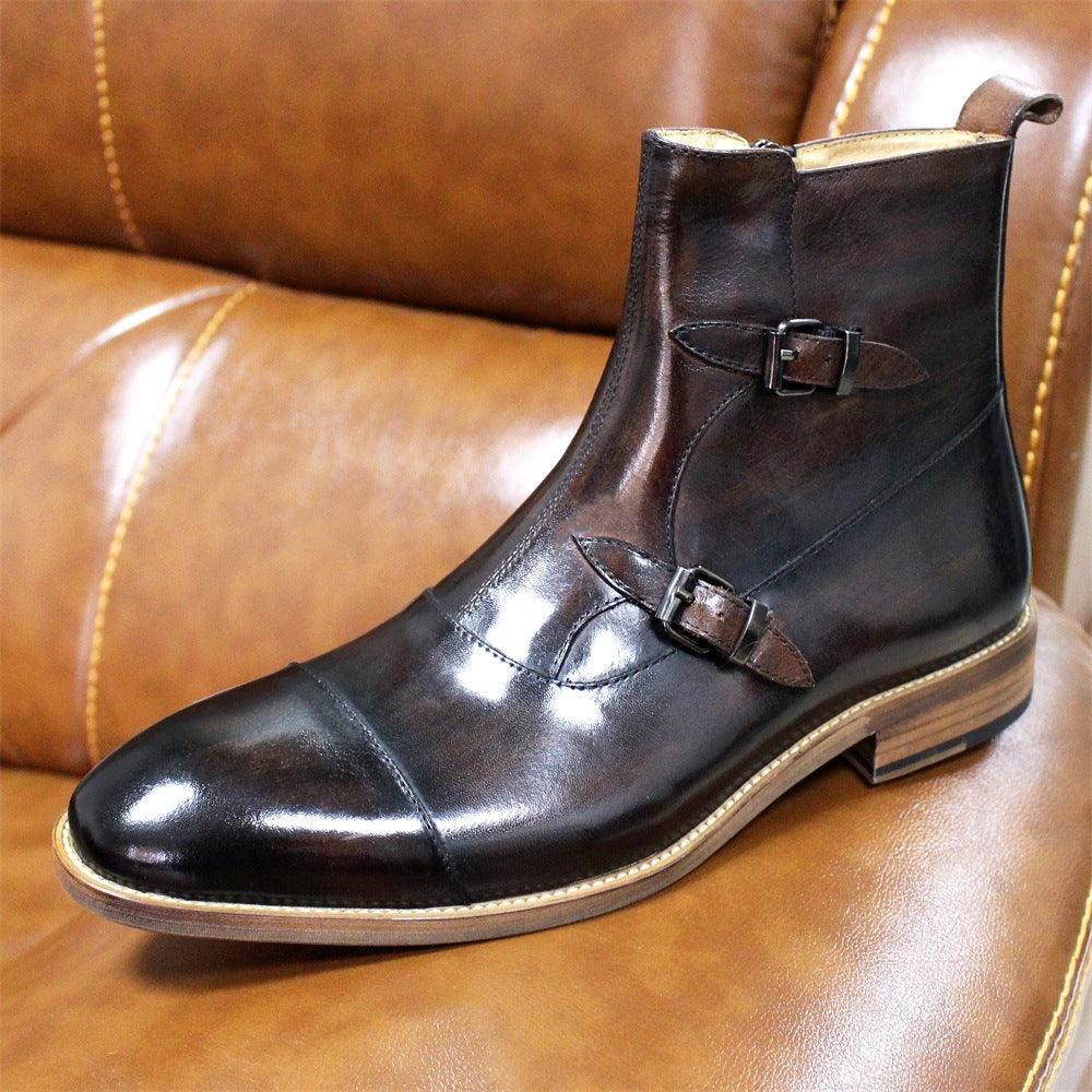 Men High Top Leather Three Joint Shoes - Trendha