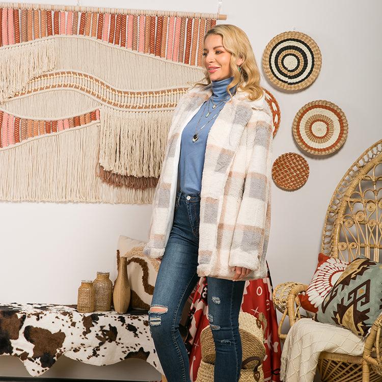 Long-sleeved Plaid Top Loose Casual Shirt Plush - Trendha