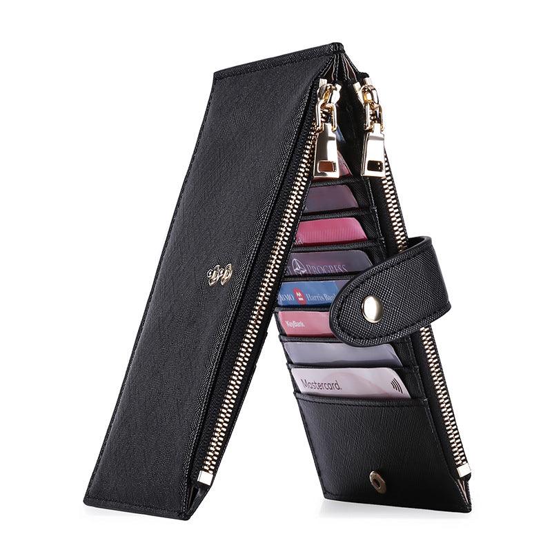 Ladies Multifunctional Card Holder Anti-theft Brush Two-way Folding PU Cross Pattern With Zipper - Trendha