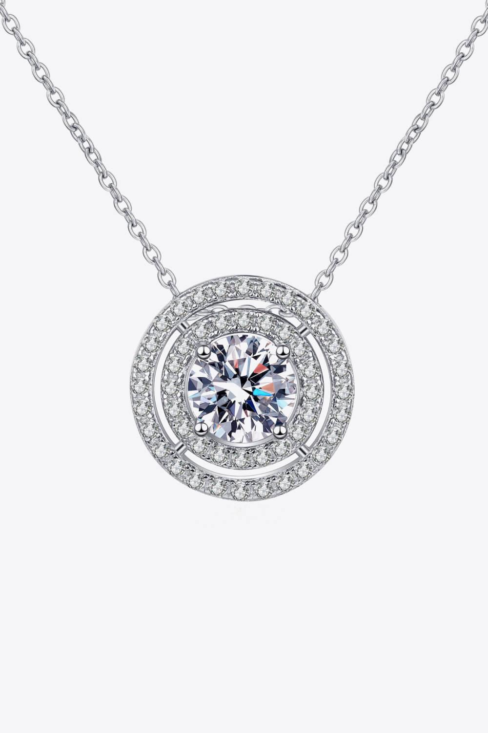 Moissanite Round Pendant Rhodium-Plated Necklace - Trendha