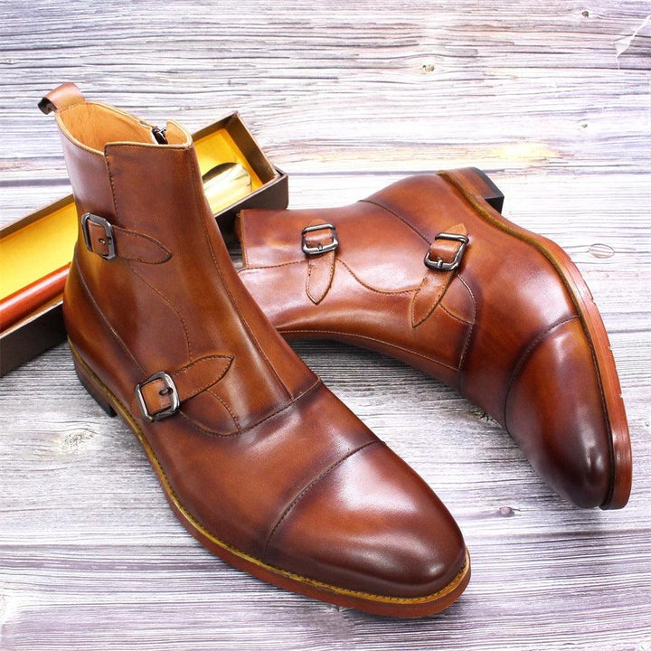 Men High Top Leather Three Joint Shoes - Trendha