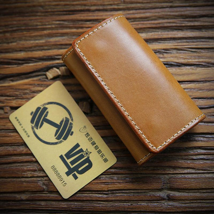 Vintage Handmade Key Chain Top Layer Leather Buckle Bag - Trendha