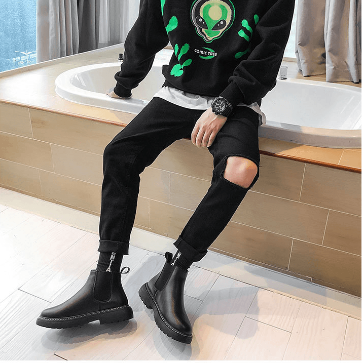 British Style Set Foot Leather Boots - Trendha