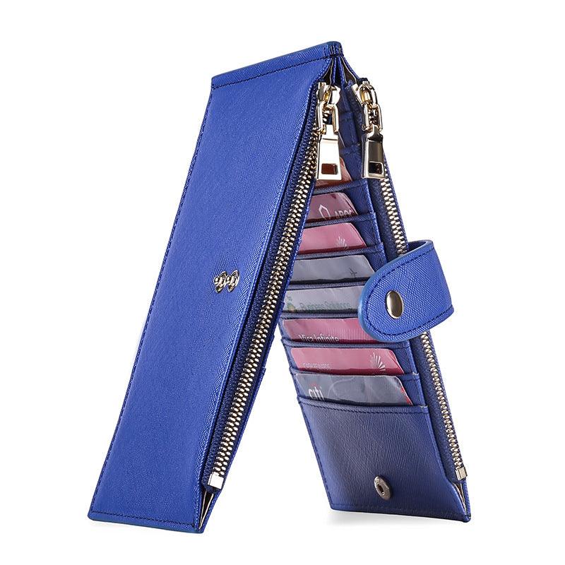 Ladies Multifunctional Card Holder Anti-theft Brush Two-way Folding PU Cross Pattern With Zipper - Trendha