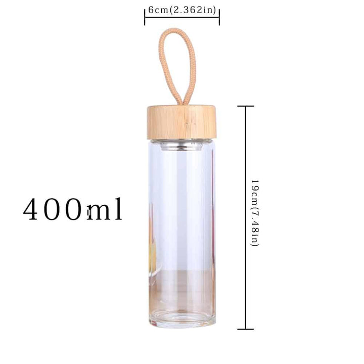 Glass Water Bottle with Bamboo Lid and String - Trendha