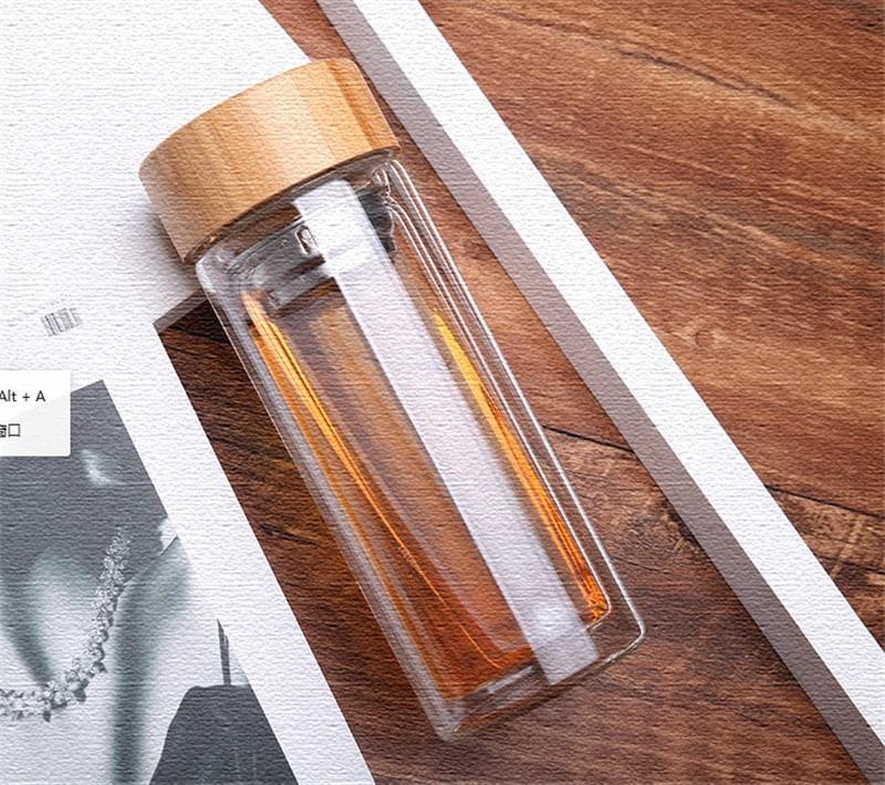 Glass Water Bottle with Tea Infuser and Bamboo Lid - Trendha