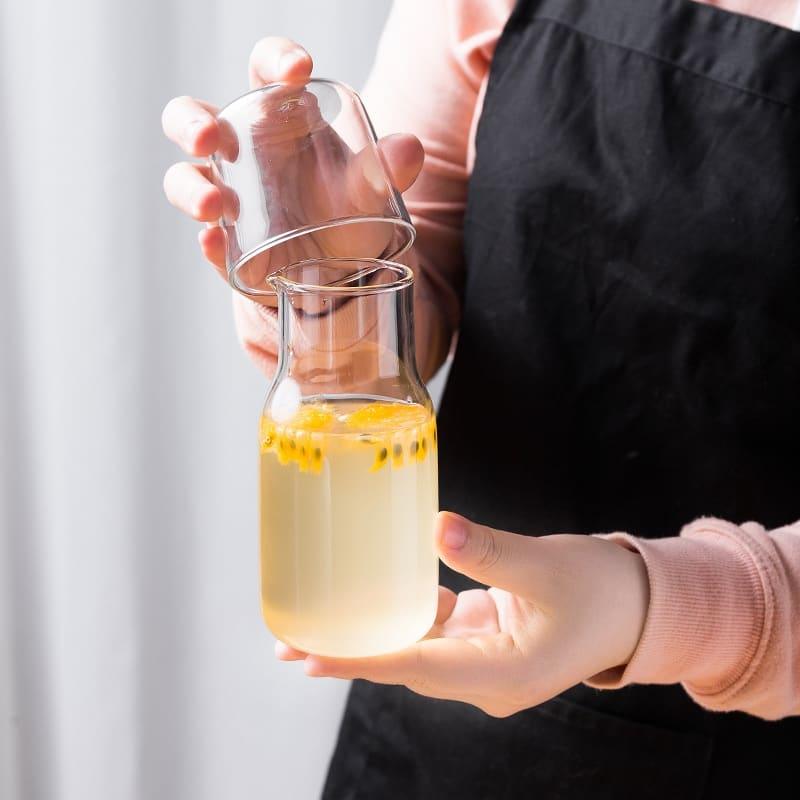 Mini Glass Water Bottle with Cup - Trendha