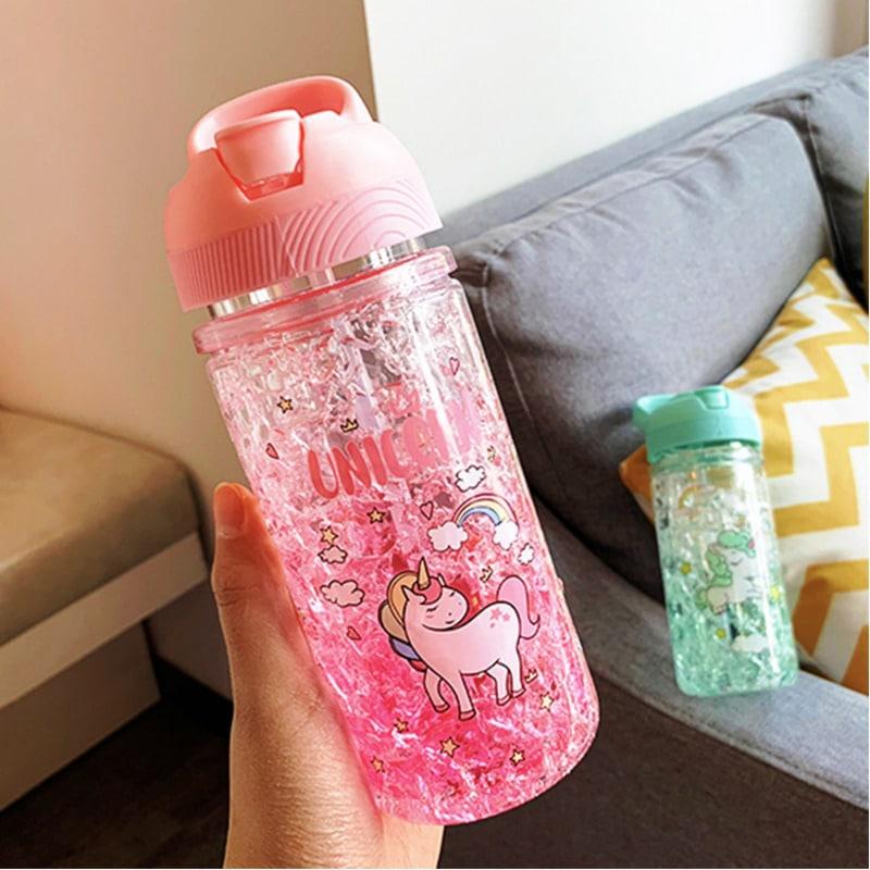 Portable Double Straw Water Bottle with Unicorn Print - Trendha