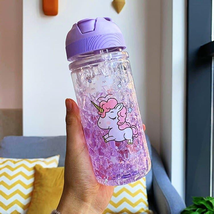 Portable Double Straw Water Bottle with Unicorn Print - Trendha