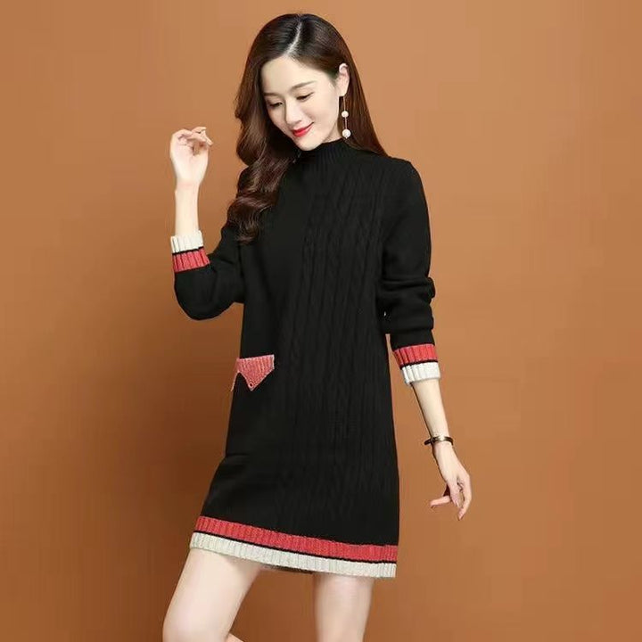 Mid-length Loose Casual Thickening Half Turtleneck Underwear Knitted Dress