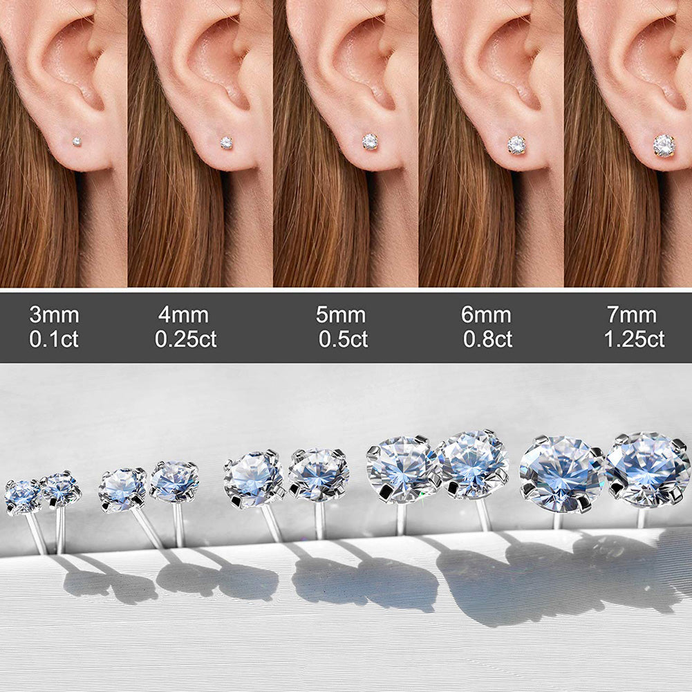 Stainless Steel Zirconia Crystal Stud Earrings for Women – Gold & Silver, 3-8mm, Allergy-Free Wedding Jewelry