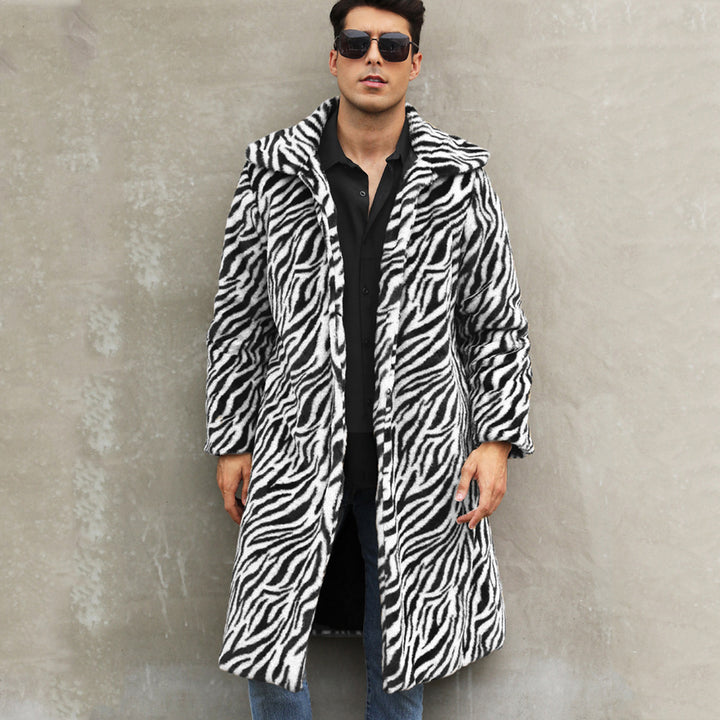 Men's Square Collar Imitation Fur Long Coat Overcoat