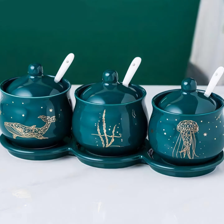 Creative Nordic Style Light Luxury Emerald Ceramic Seasoning Jar Set