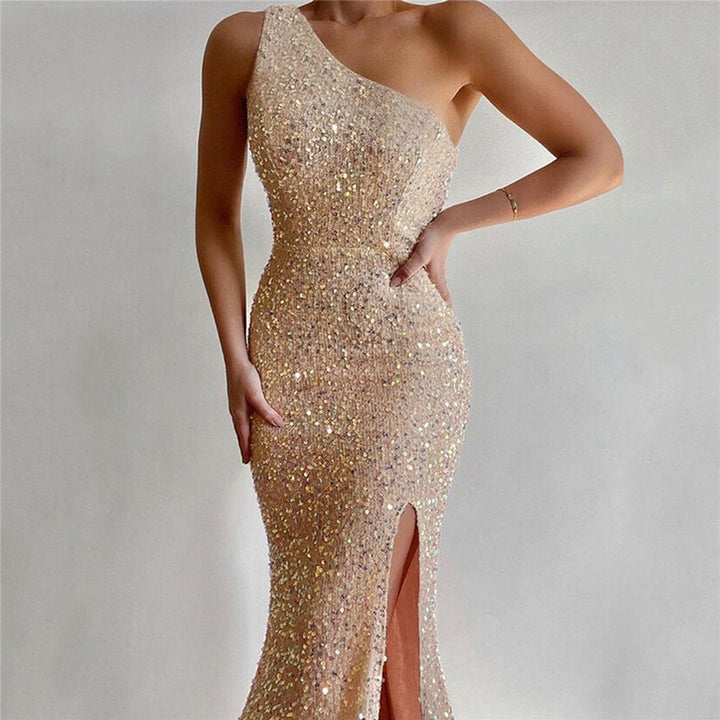 Women's Sleeveless One-shoulder Sequins Dress