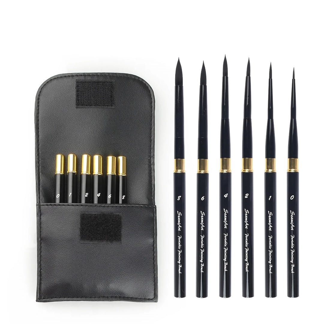 6-Piece Portable Watercolor Brush Set with PU Brush Bag